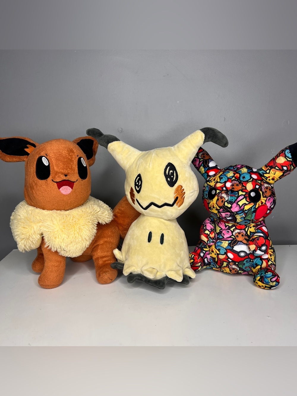 Pokemon Characters Plush Toy Lot of 3 : Eevee, Mimikyu, and Thunderbolt Pikachu